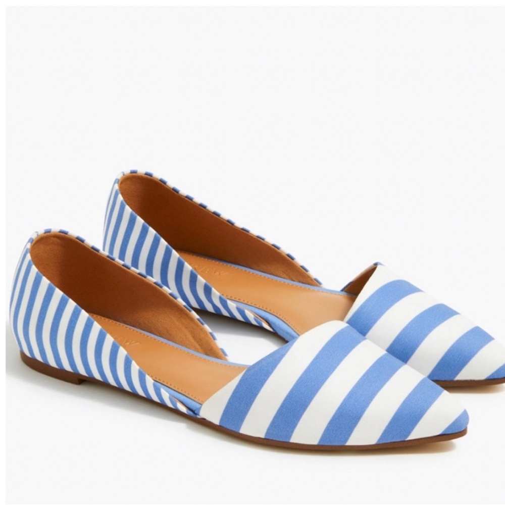 JCrew Zoe D’Orsay Blue and White Striped Flats